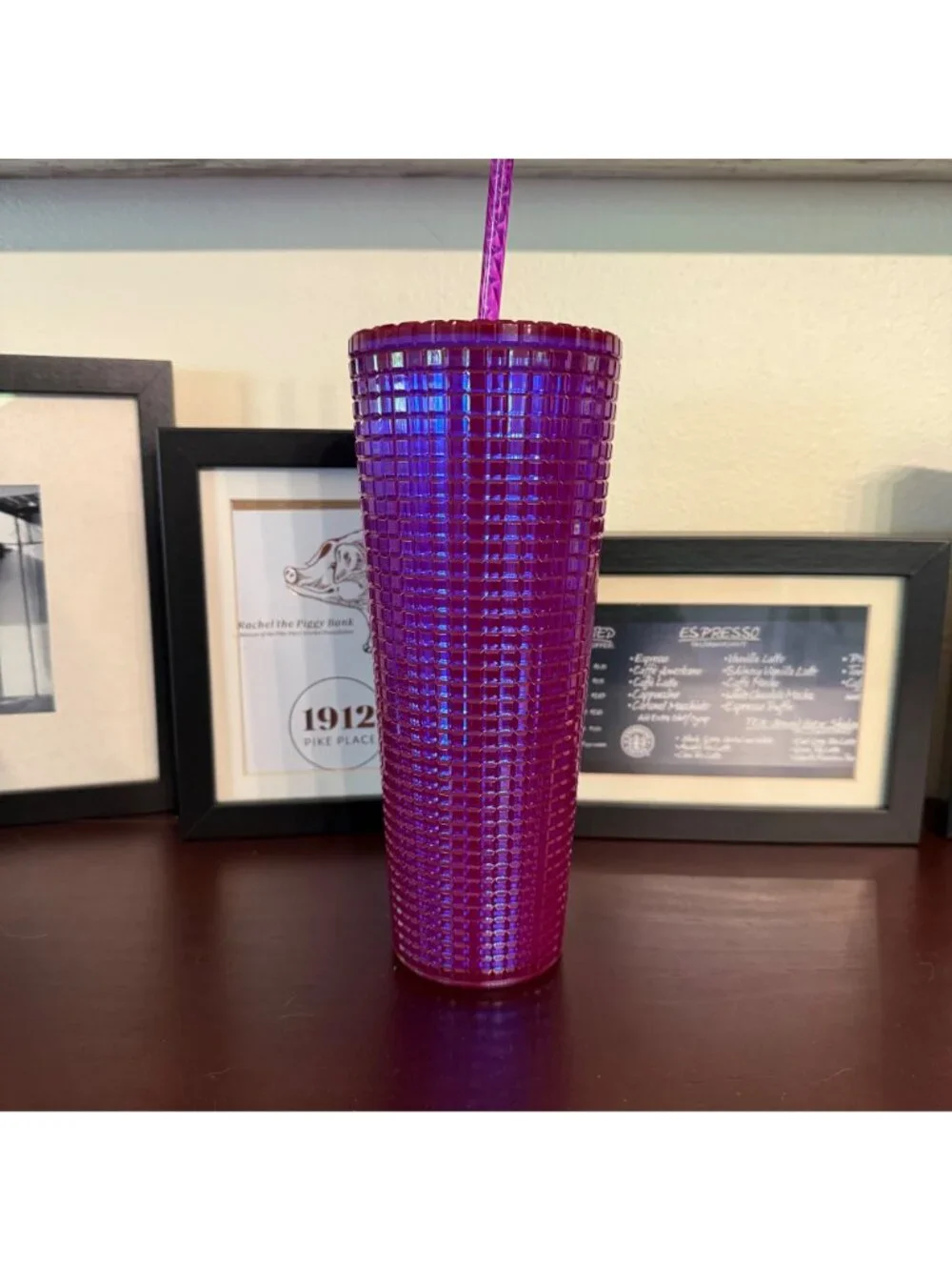 Starbucks Summer 2024 Iridescent Magenta Purple Grid 20oz Tumbler NWT